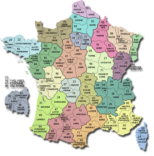 carte des départements de France